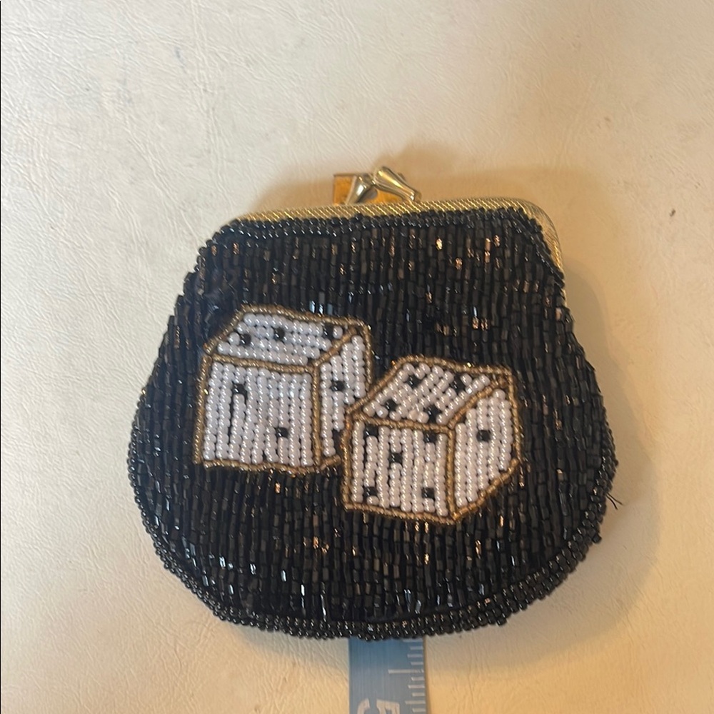 Beaded Dice  change purse- Black and White - Picture 5 of 5